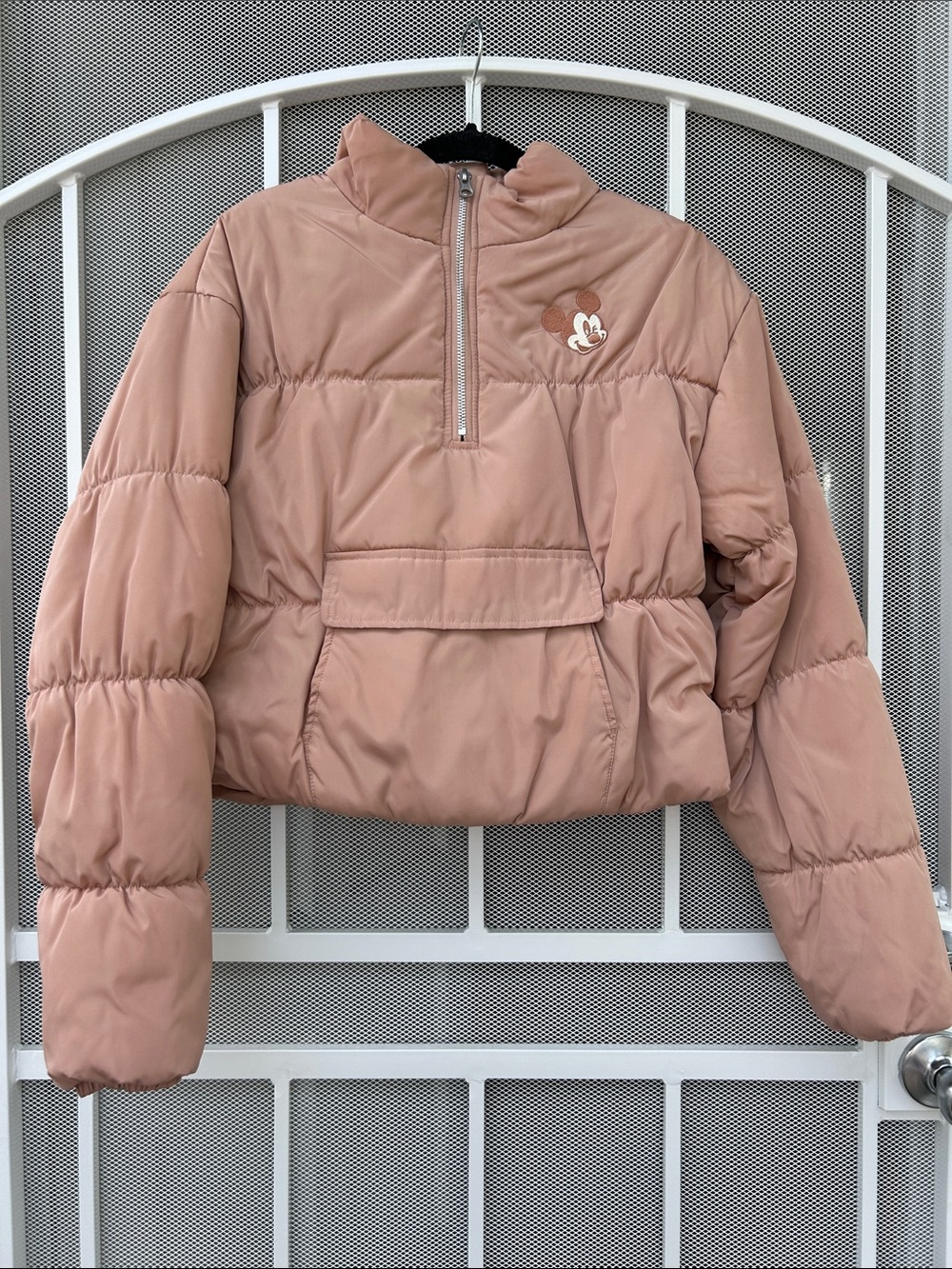 Women's Blush Pink Puffer Jacket with Mickey Accent